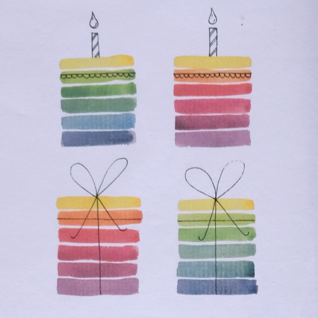 MauveDesign | 0070 | Card and Envelope set | Hand painted gift and cake set