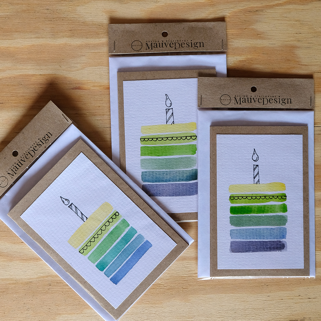 MauveDesign | 0043 | Card and Envelope set | Hand painted cake | Cool