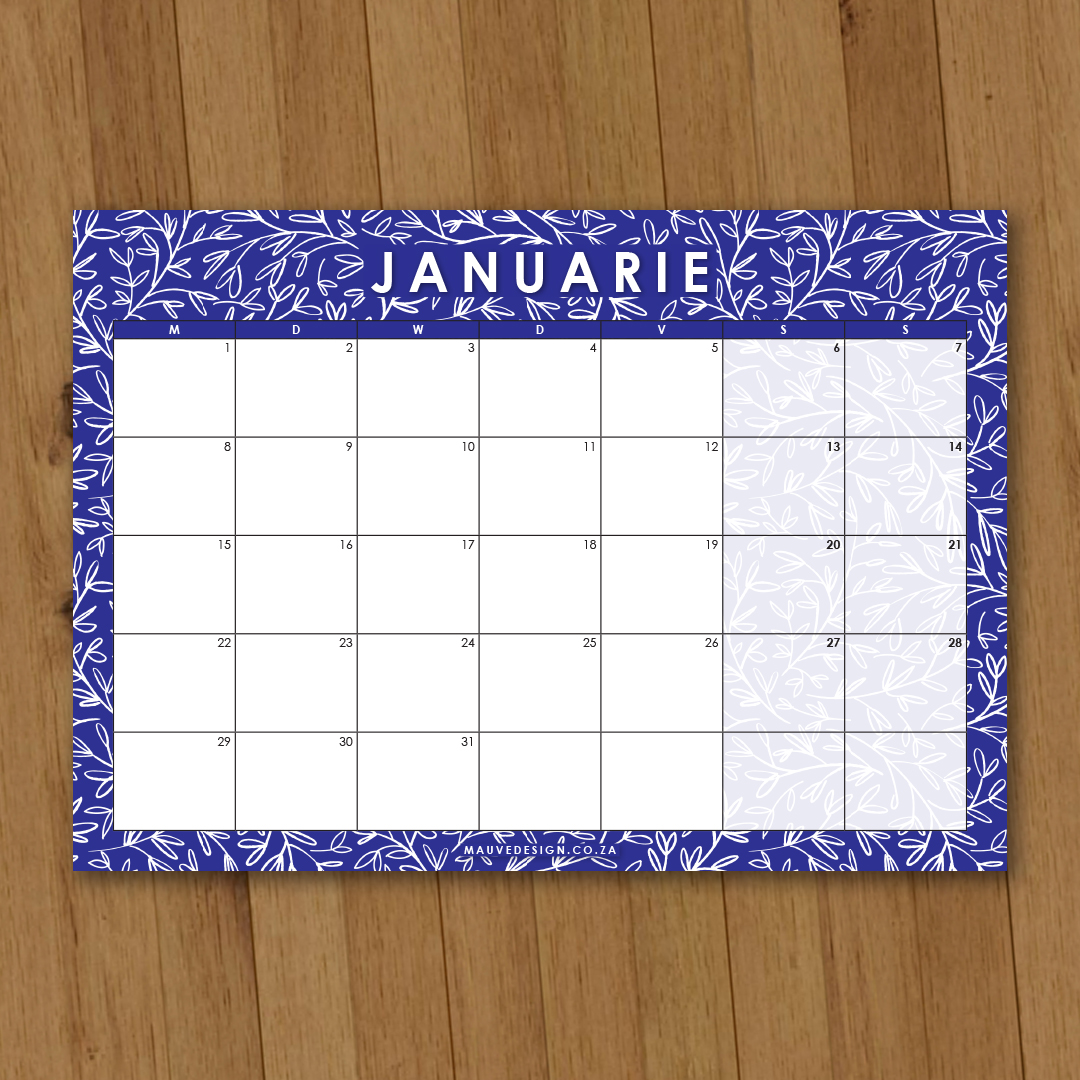 MauveDesign 2024 Calendar Afrikaans