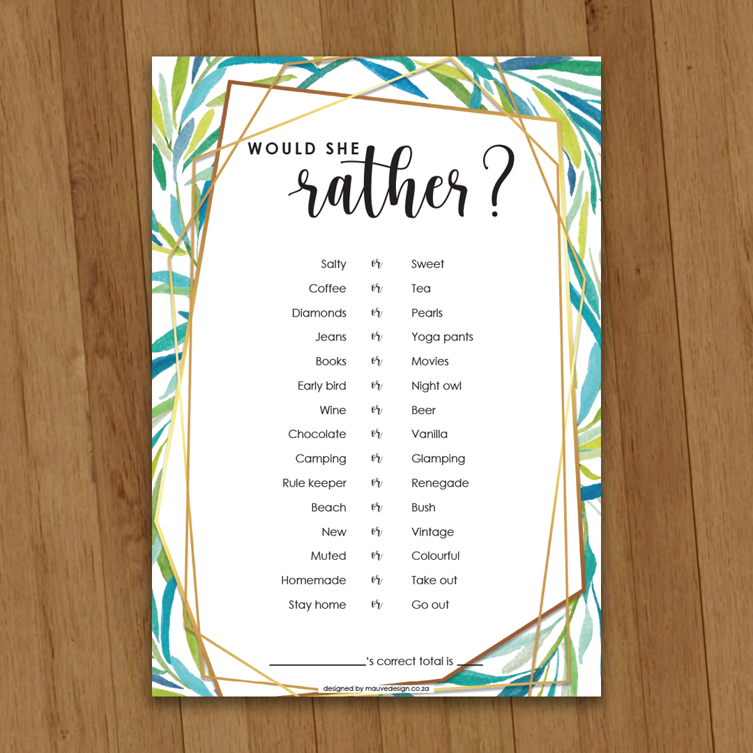 MauveDesign | Kitchen tea game