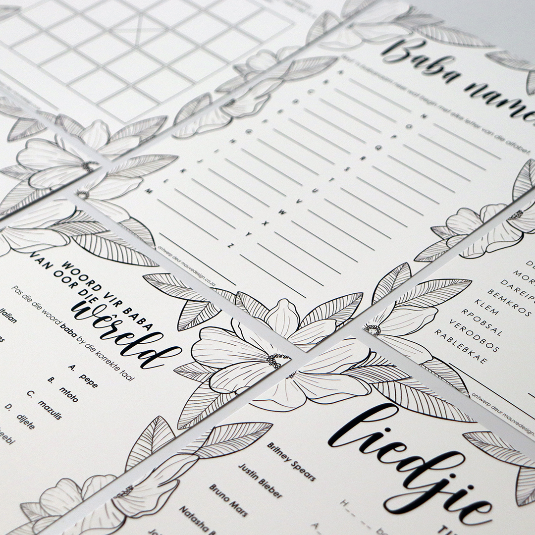 MauveDesign baby shower game, Song titles, Liedjie titels