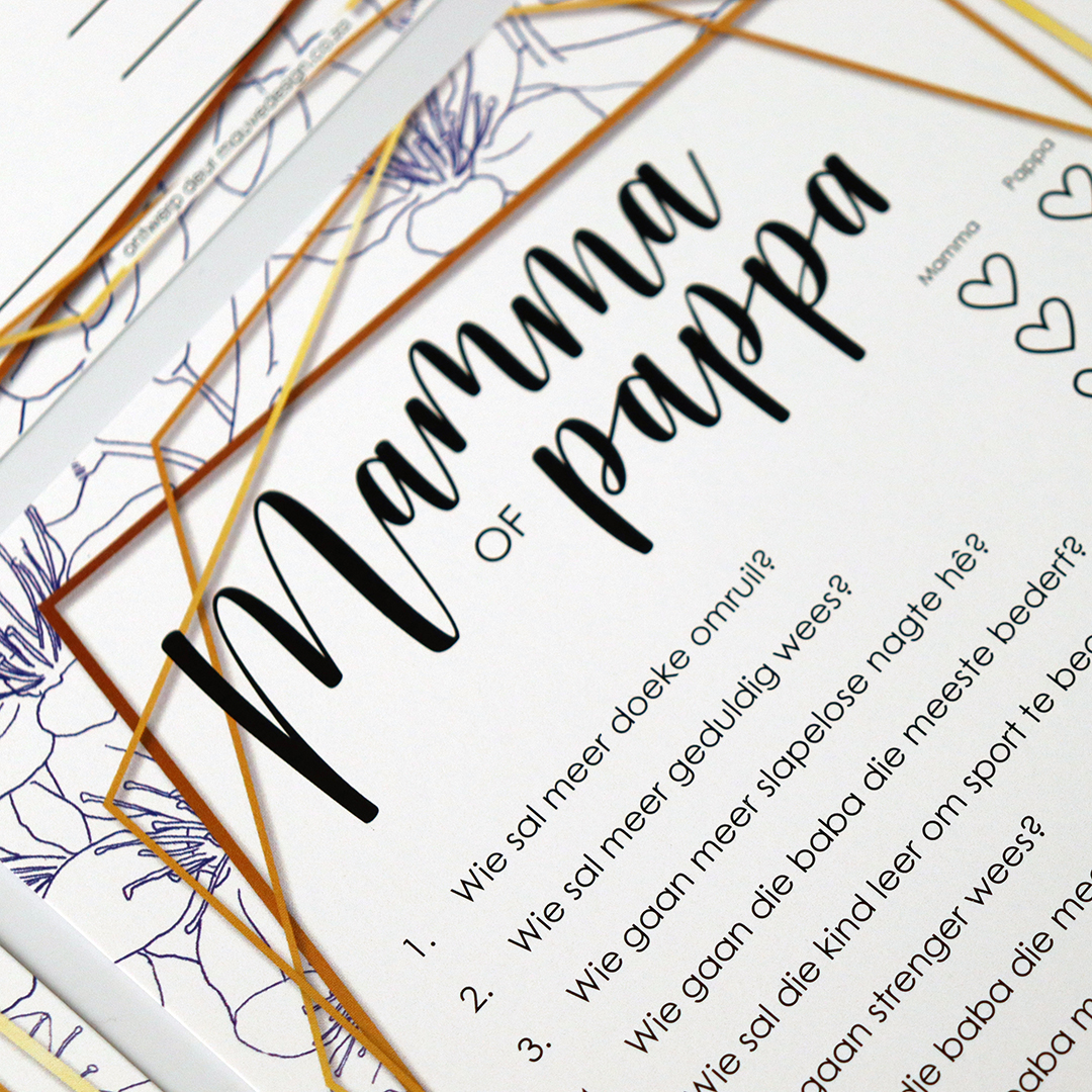 MauveDesign baby shower game, Mom and Dad, Mamma en Pappa