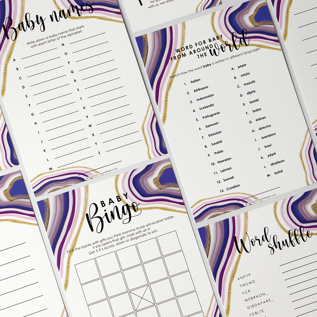 MauveDesign baby shower game, Baby names, baba name, Baby bingo, baba bingo