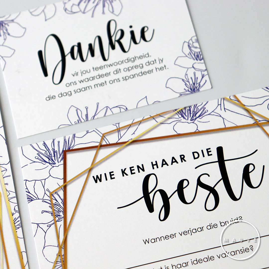 MauveDesign baby shower kitchen tea game, thank you cards