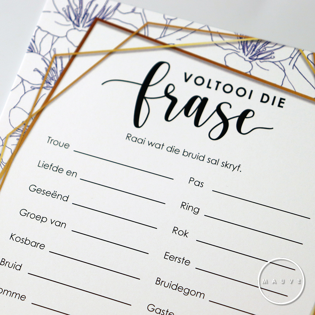MauveDesign baby shower kitchen tea game, Complete the phrase, voltooi die frase