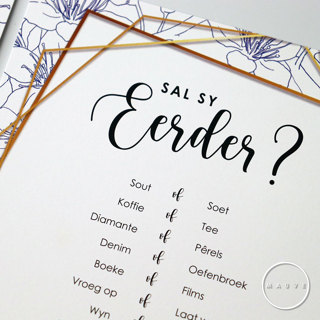 MauveDesign baby shower kitchen tea game, Whould she rather, Sal sy eerdeer