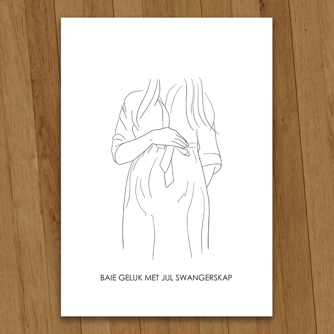 Line drawing cards AFRIKAANS Pregnant Swangerskap Baba Baby