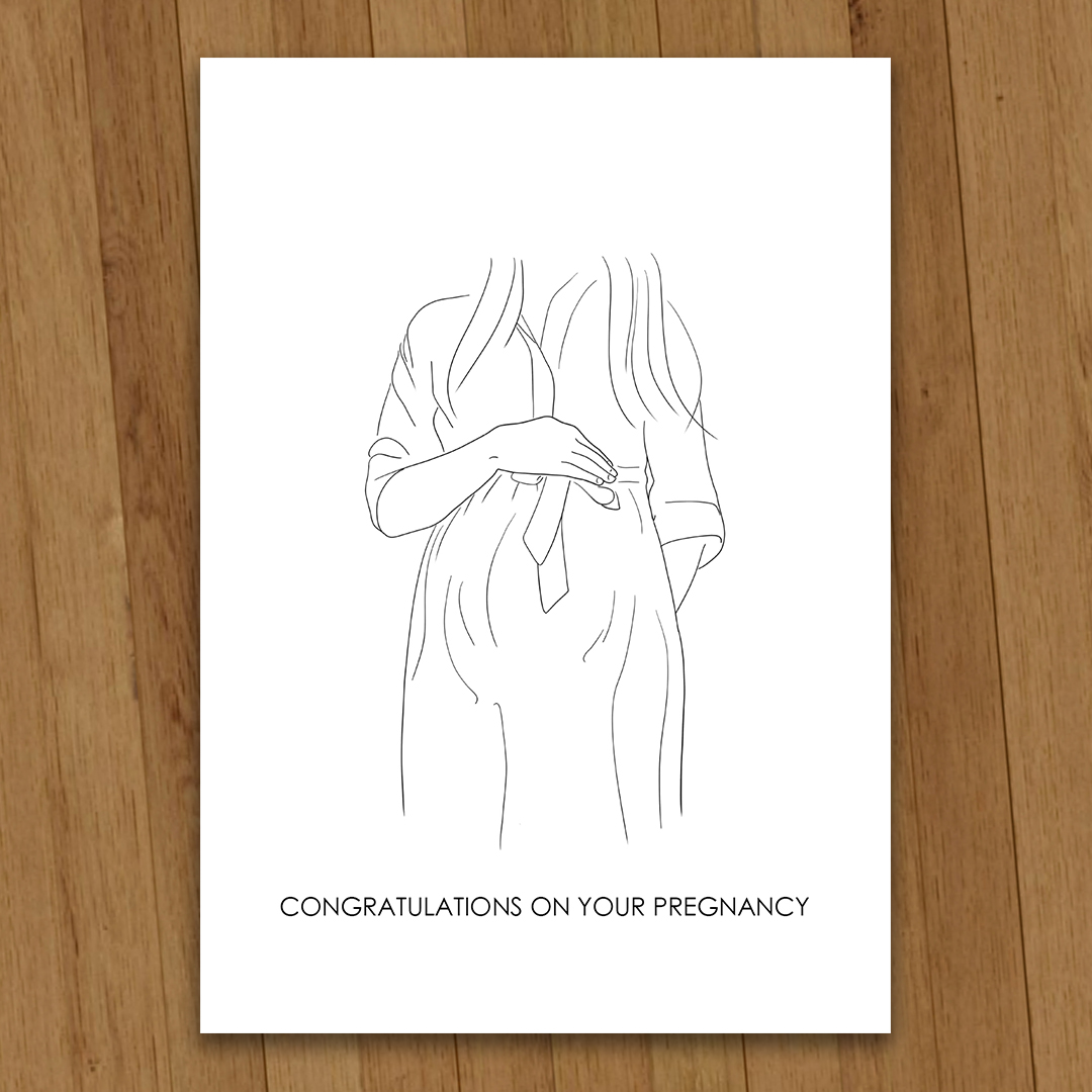 Line drawing cards Pregnant Baby