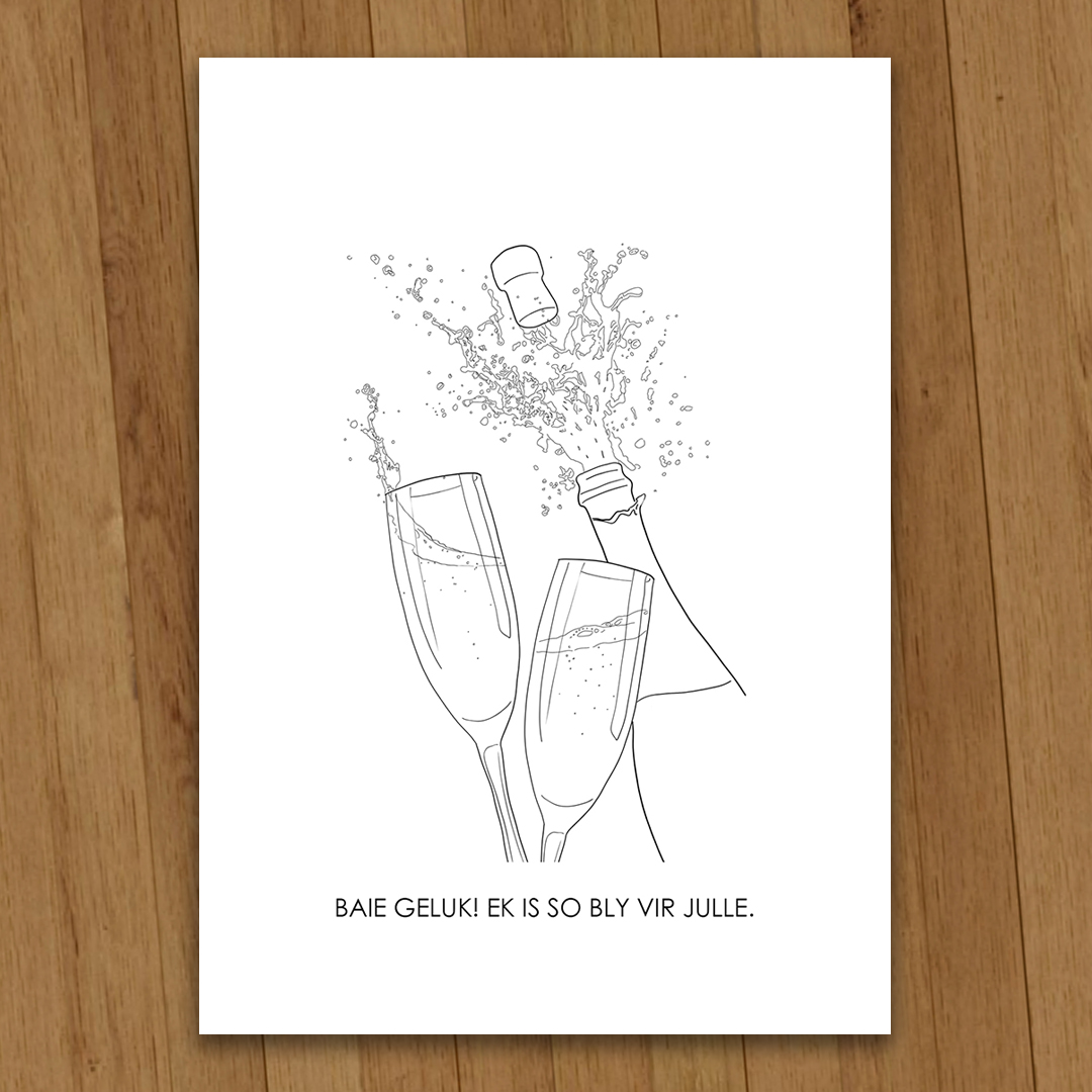Line drawing cards AFRIKAANS Sjampanje